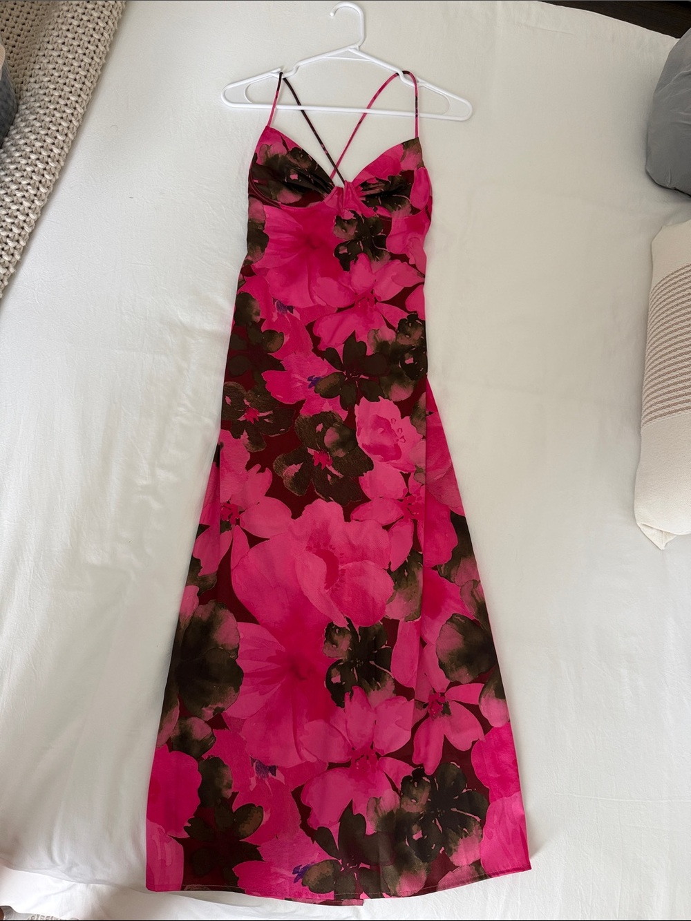 Fuchsia Floral Slip Mini Dress with Spaghetti Straps